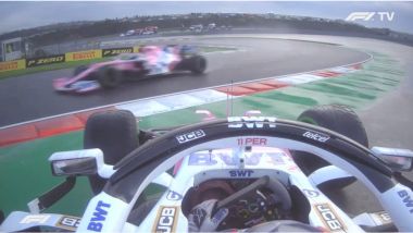 F1 GP Turchia 2020, Istanbul: Sergio Perez in testacoda mentre transita Lance Stroll (Racing Point)