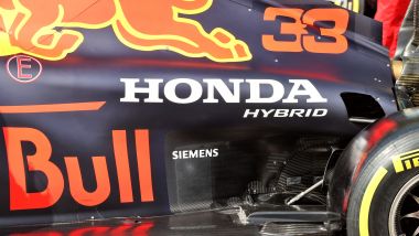 F1 Test Bahrain 2021, Sakhir: il logo Honda sul cofano motore della Red Bull RB16B