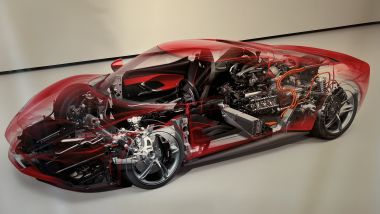 Ferrari 296 GTB: una vista in trasparente esalta la tecnologia della supercar italiana