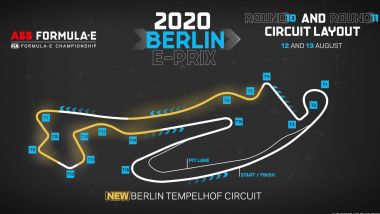 Formula E ePrix Berlino 2020: il disegno del nuovo tracciato di Tempelhof (in giallo le modifiche)
