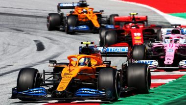 GP Austria 2020, Spielberg: Norris (McLaren), Perez (Racing Point), Leclerc (Ferrari) e Sainz (McLaren)