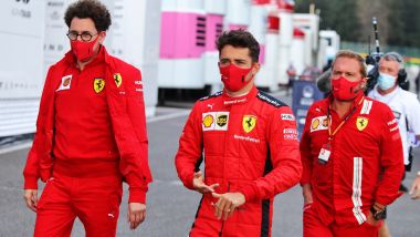 GP Belgio 2020, Spa Francorchamps: Mattia Binotto e Charles Leclerc (Ferrari)