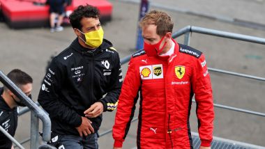 GP Belgio 2020, Spa Francorchamps: Sebastian Vettel (Ferrari) e Daniel Ricciardo (Renault)