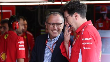 GP Italia 2018, Monza, Stefano Domenicali nel box della rossa con Mattia Binotto (Ferrari)