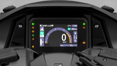 Honda Forza 750 2025, nuvoo strumento TFT a colori con connettività