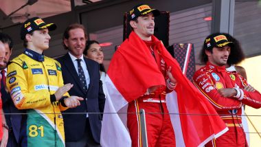 Il podio del GP Monaco 2024 con Leclerc (Ferrari), Piastri e Sainz. Credits: XPB Imagegs