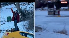 Video: selfie mentre l'auto affonda nel lago ghiacciato