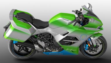 Kawasaki: la moto a idrogeno vista lateralmente