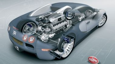 L'ingombro del motore W16 nel trasparente della Bugatti Veyron