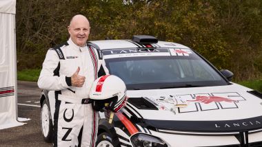 Miky Biasion, due volte campione del Mondo, con la tuta del Trofeo Lancia Rally