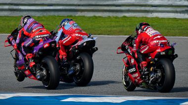 MotoGP Thailandia 2024, Jorge Martin, Marc Marquez e Francesco Bagnaia, Ducati