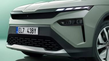 Nuova Skoda Elrioq: il frontale ''Tech Deck Face'' con pannello nero al posto della griglia