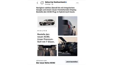 Nuova Volvo XC90 2025, la pagina social di Volvo Car Switzerland