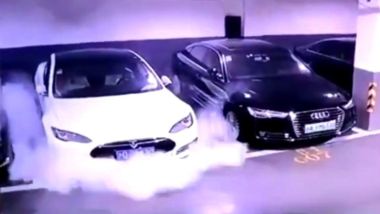 Principio di incendio di una Tesla in un parcheggio sotterraneo