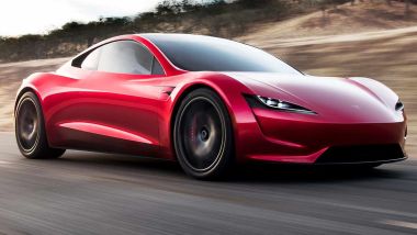 Tesla Roadster con il pacchetto SpaceX: visuale di 3/4 anteriore