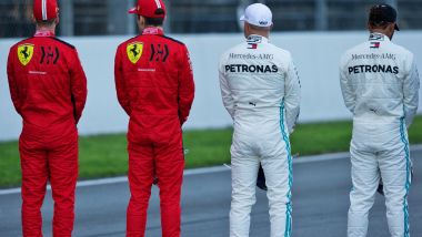 Test F1 Barcellona 2020: Sebastian Vettel e Charles Leclerc (Ferrari), Valtteri Bottas e Lewis Hamilton (Mercedes)