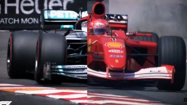 Un frammento del video con cui la Formula 1 accosta Lewis Hamilton a Michael Schumacher